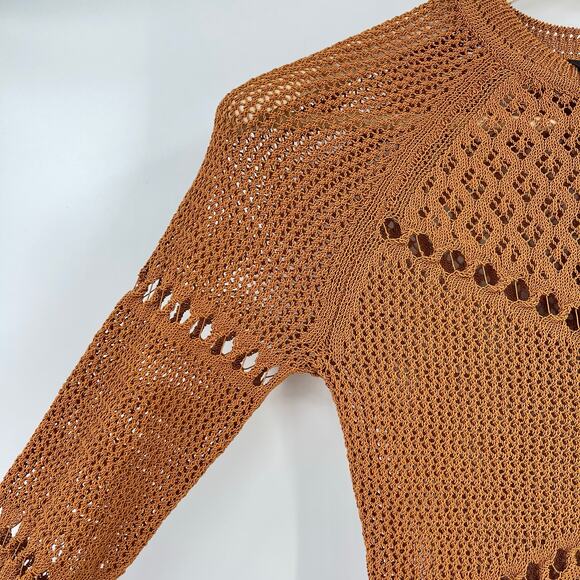 Michael Costello x REVOLVE | Allegra Mini Dress in Copper Brown Crochet Cover Up - Picture 7 of 12
